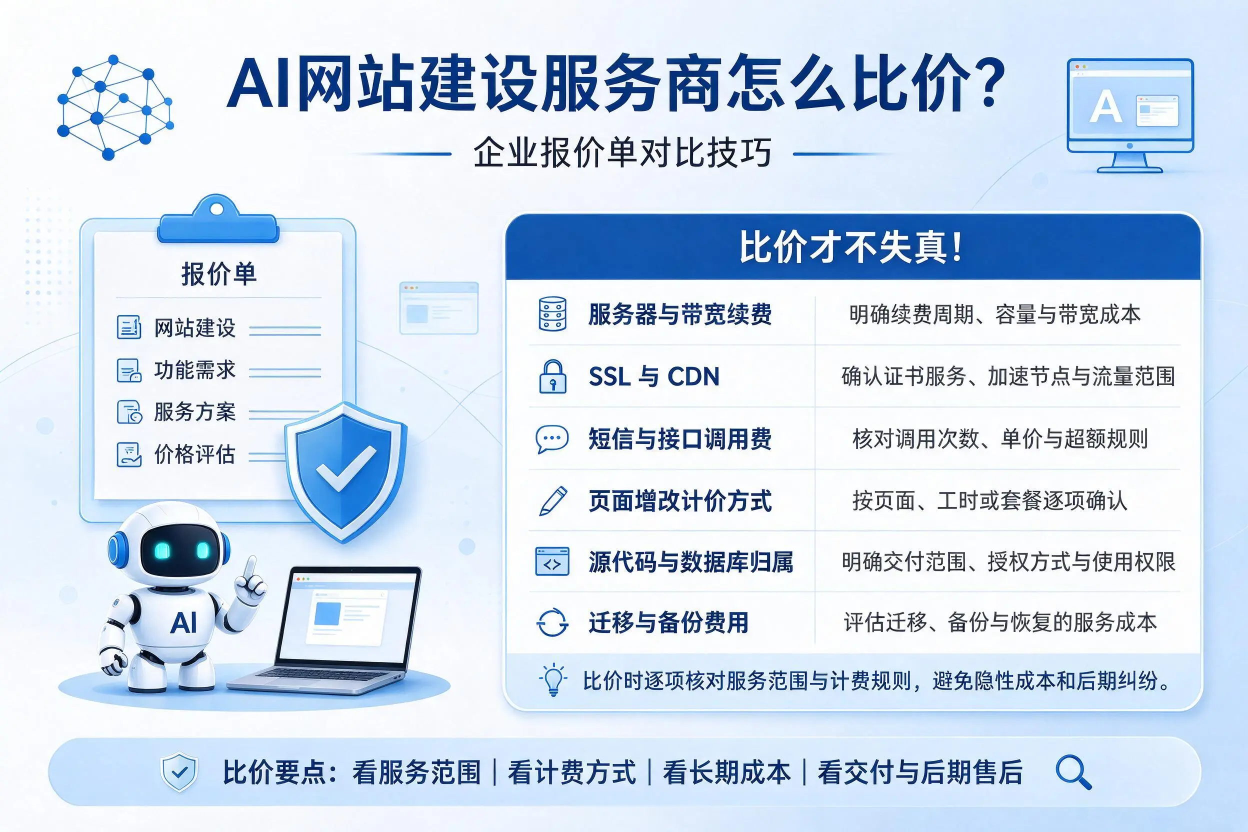 AI网站建设服务商怎么比价?喀什企业报价单对比技巧
