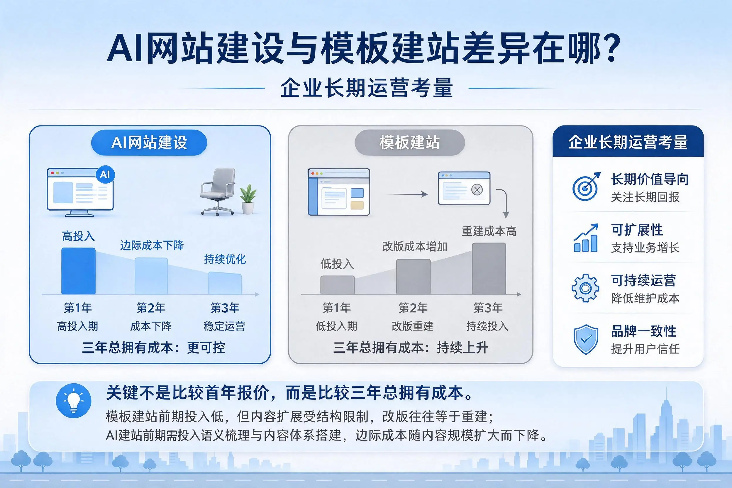 AI网站建设与模板建站差异在哪？喀什企业长期运营考量